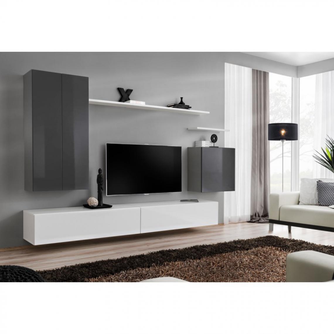 Ac-Deco - Meuble TV Mural Design Switch II 270cm Gris & Blanc - Meubles TV, Hi-Fi