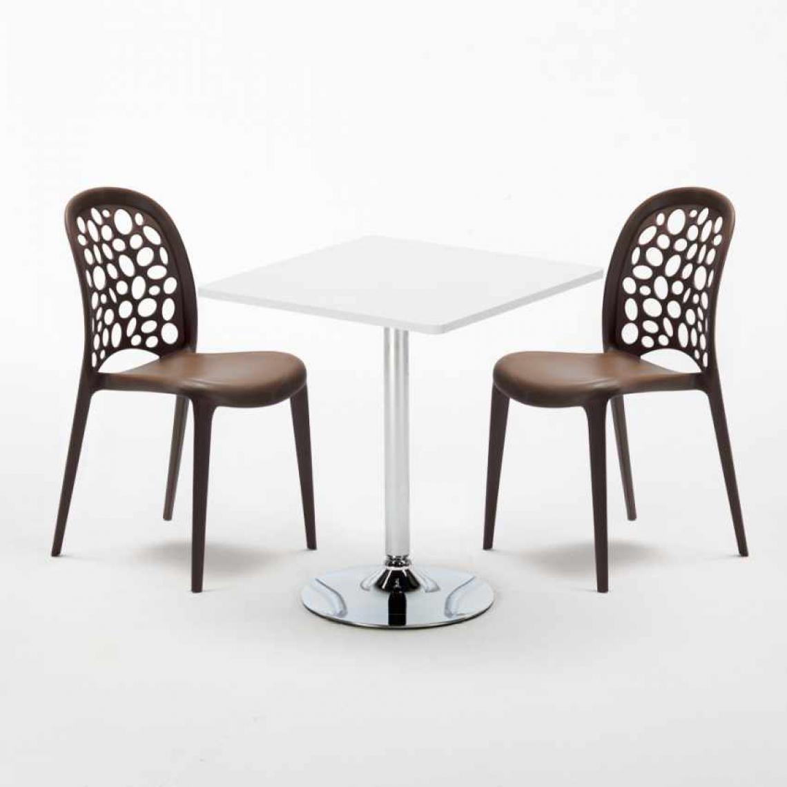 Ahd Amazing Home Design - Table Carrée Blanche 70x70cm Avec 2 Chaises Colorées Set Intérieur Bar Café Weddin Cocktail, Couleur: Marron - Tables à manger