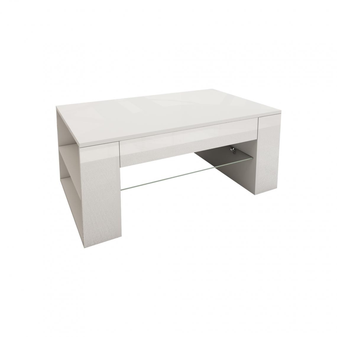 ML-Design - Table basse de salon avec étagère en verre blanc mat/brillant 100x42x60 cm - Tables basses
