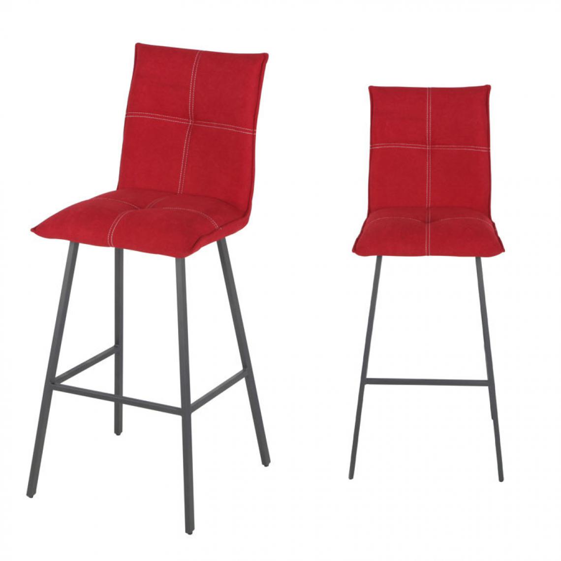 Tousmesmeubles - Duo de Chaises de bar Métal/Tissu rouge - FRESNO - Tabourets
