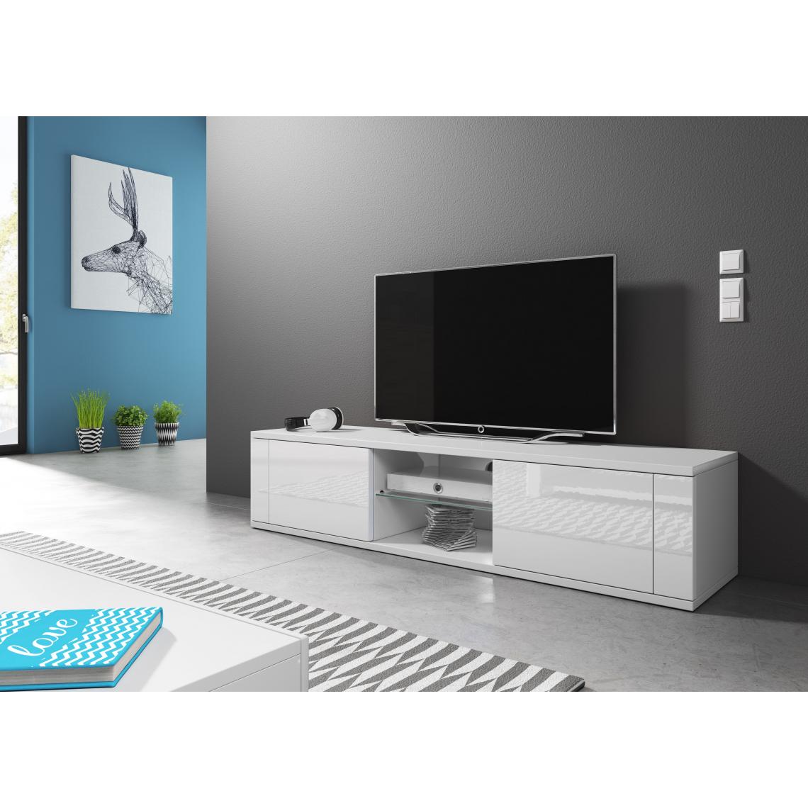 Vivaldi - VIVALDI Meuble TV - HIT - 140 cm - blanc mat / blanc brillant - style design - Meubles TV, Hi-Fi