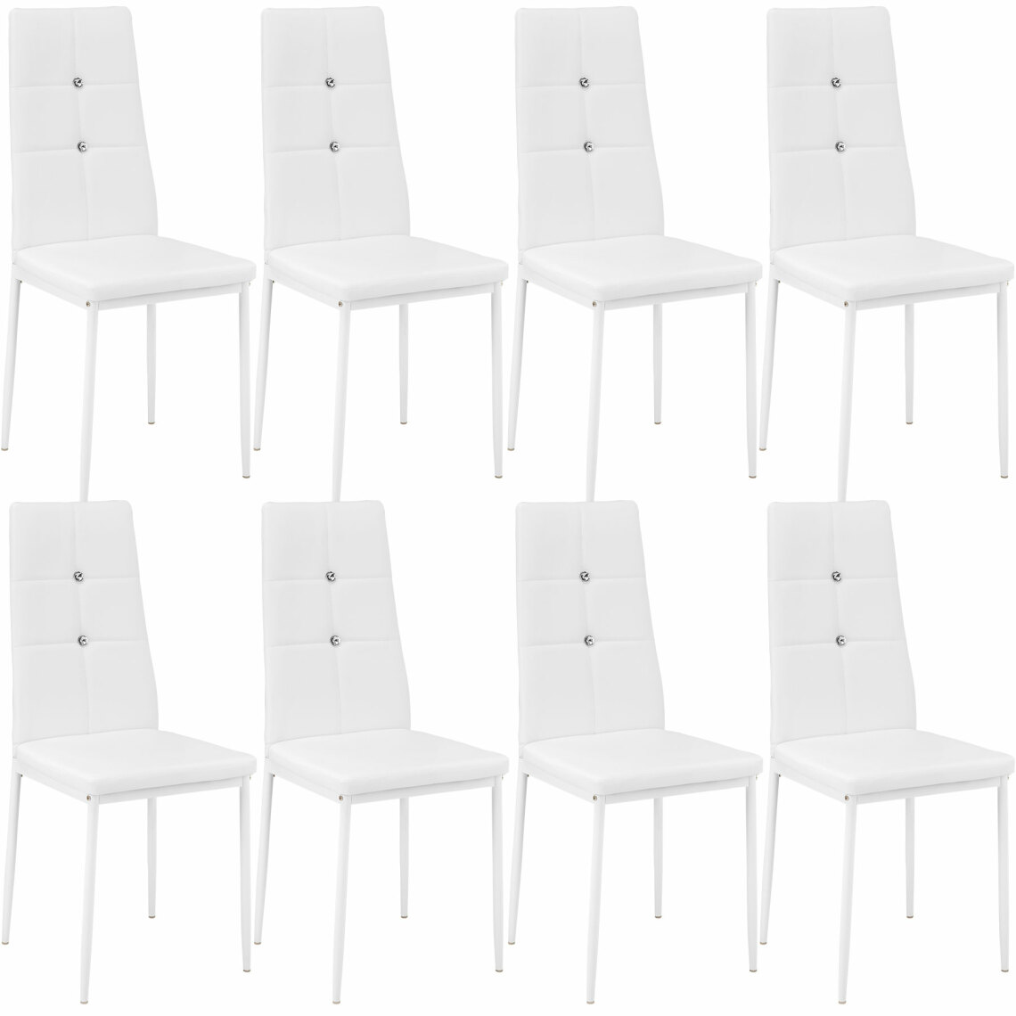 Tectake - Lot de 8 chaises avec strass - blanc - Chaises