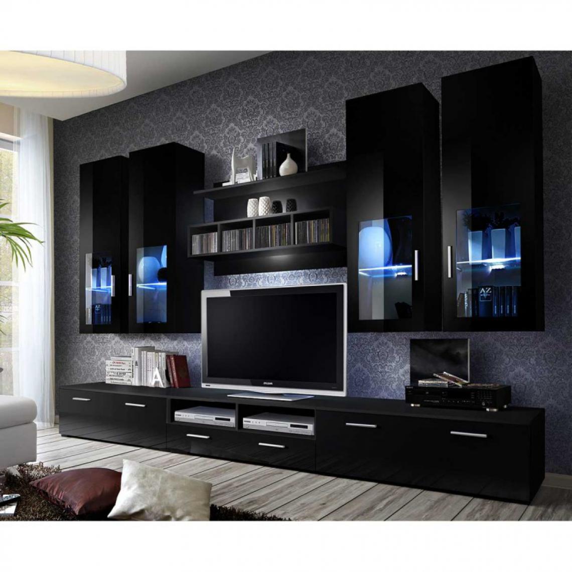 Ac-Deco - Meuble TV Mural Design Lyra 300cm Noir - Meubles TV, Hi-Fi