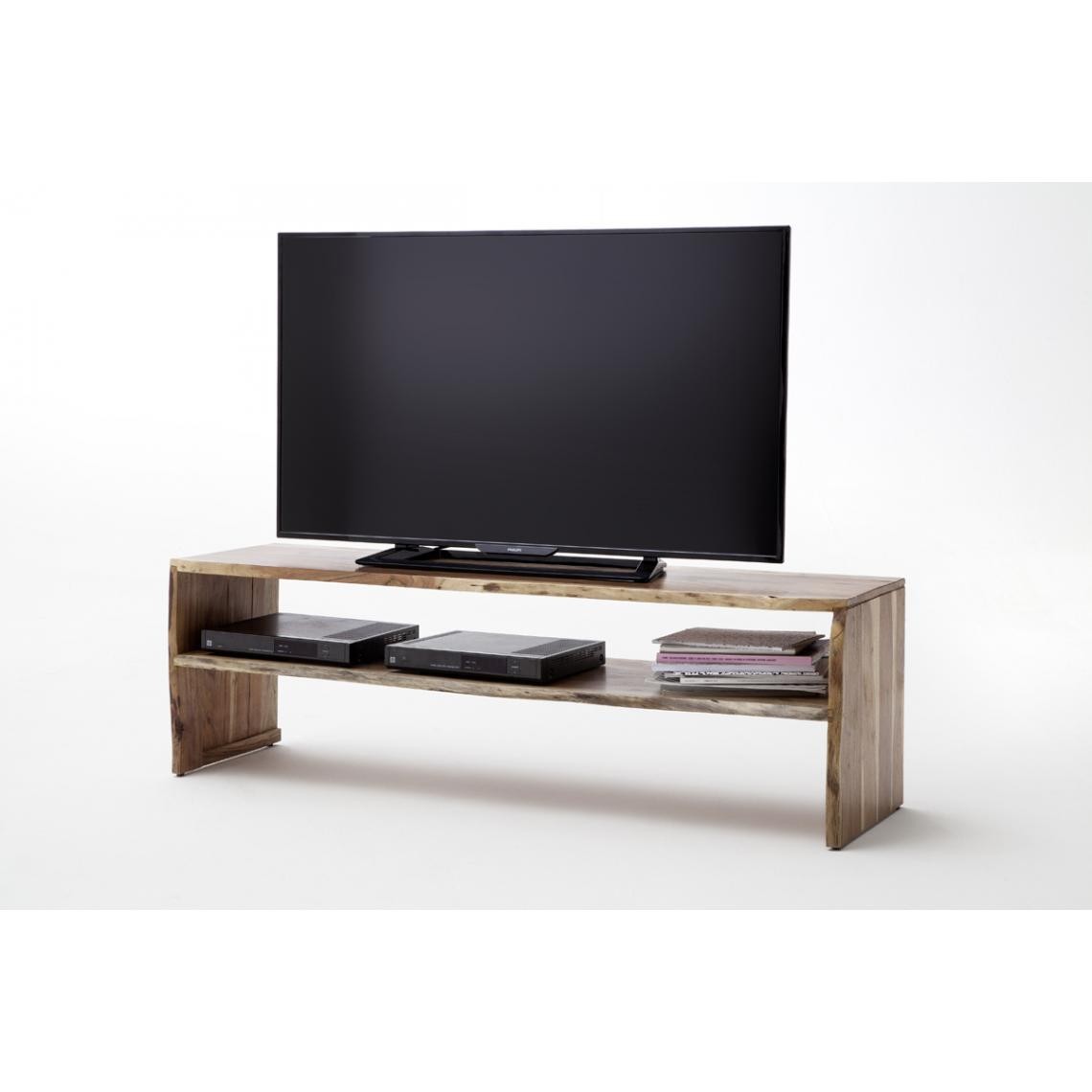 Pegane - Meuble TV en bois d'acacia massif coloris noyer - L145 x H45 x P40 cm - Meubles TV, Hi-Fi