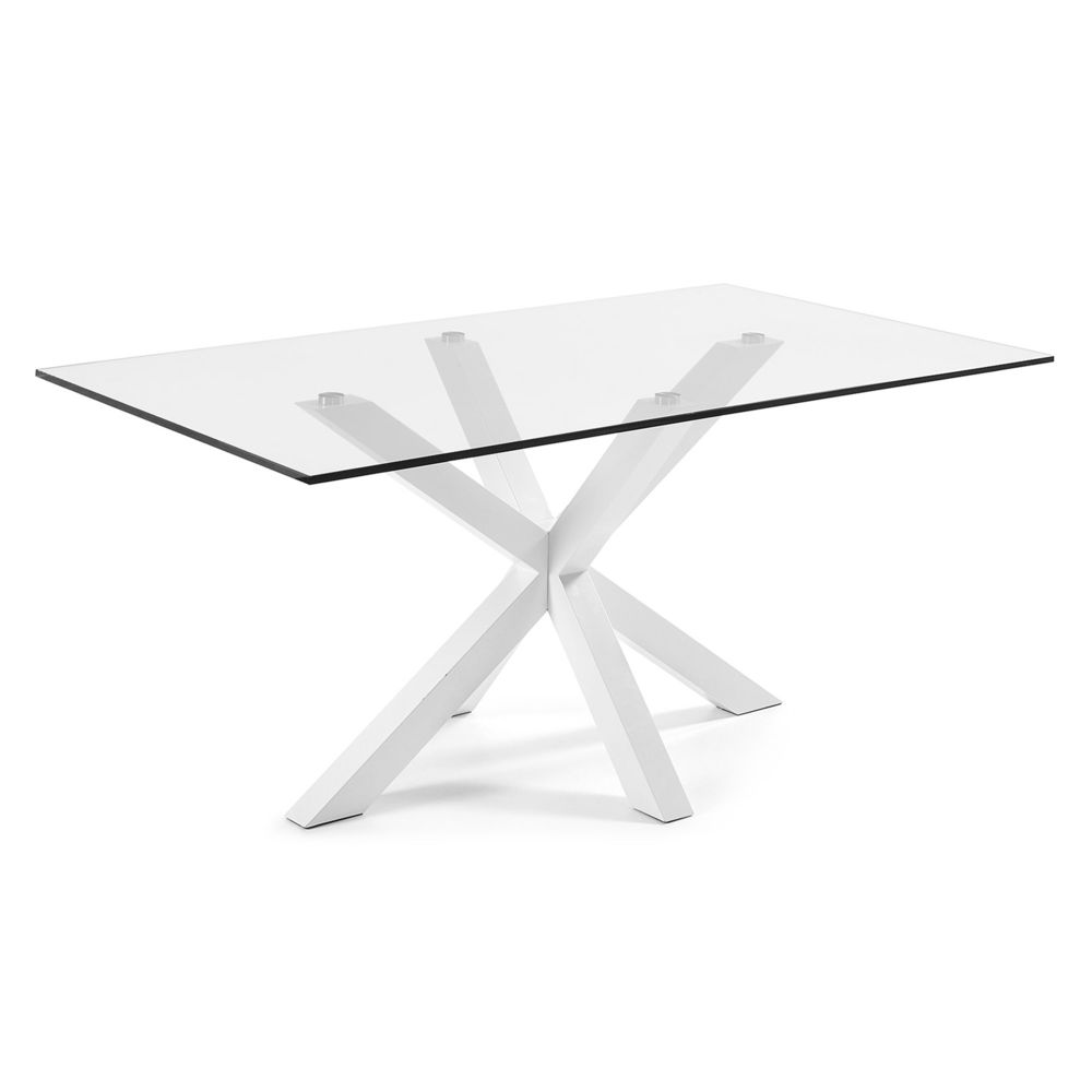 Kavehome - Table Argo 160x90 cm, epoxy blanc et verre transparent - Tables à manger