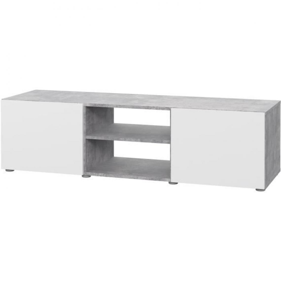 Cstore - CSTORE - meuble tv - blanc et béton gris clair - l 140xp 42xh 31 cm - pilvi - Meubles TV, Hi-Fi