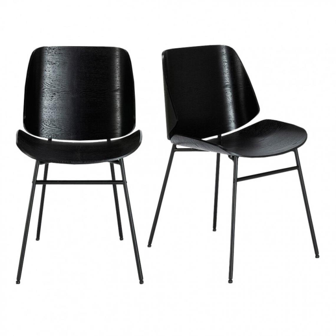 Meubletmoi - Lot de 2 chaises en contre-plaqué noir piètement en métal - BILL 7685 - Chaises