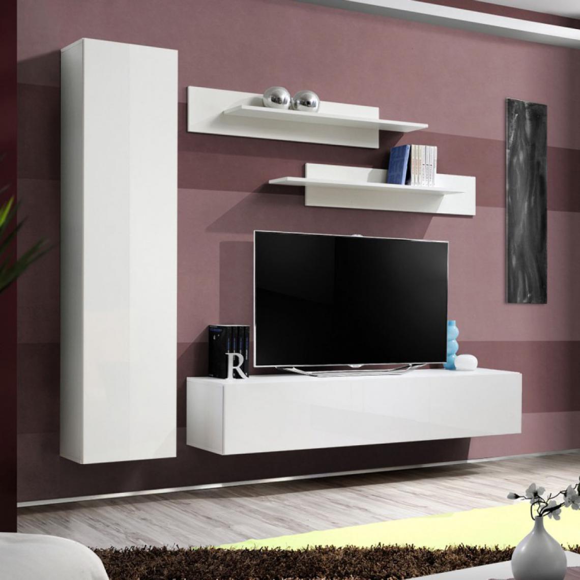 Ac-Deco - Meuble TV Mural Design Fly I 210cm Blanc - Meubles TV, Hi-Fi