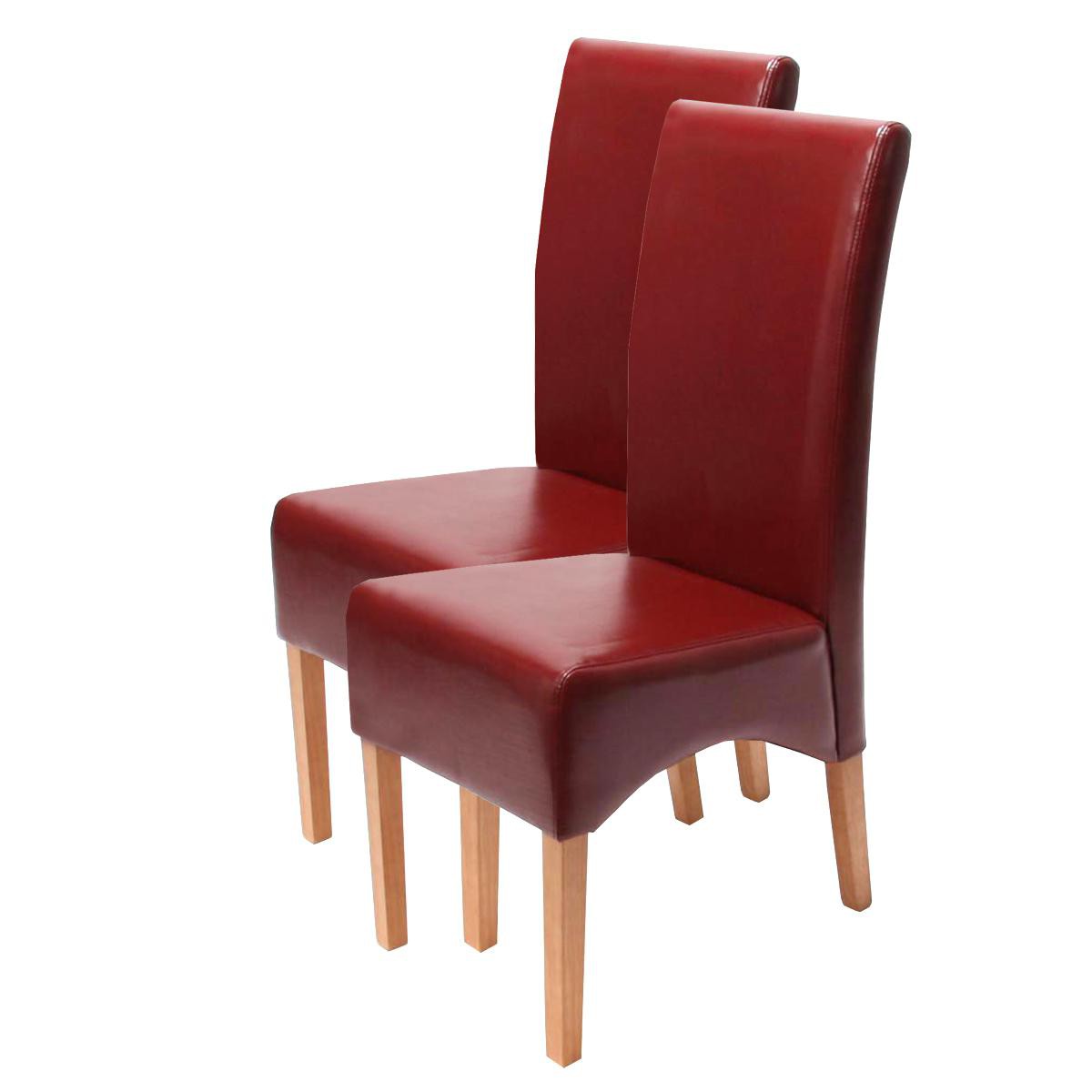 Mendler - Lot de 2 chaises Latina, salle à manger, cuir reconstitué ~ rouge, pieds clairs - Chaises