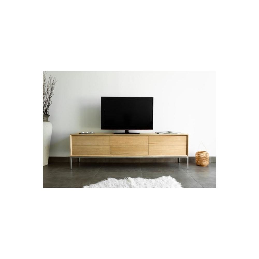 Declikdeco - Meuble TV 2 tiroirs 1 porte en chêne massif COPA - Meubles TV, Hi-Fi