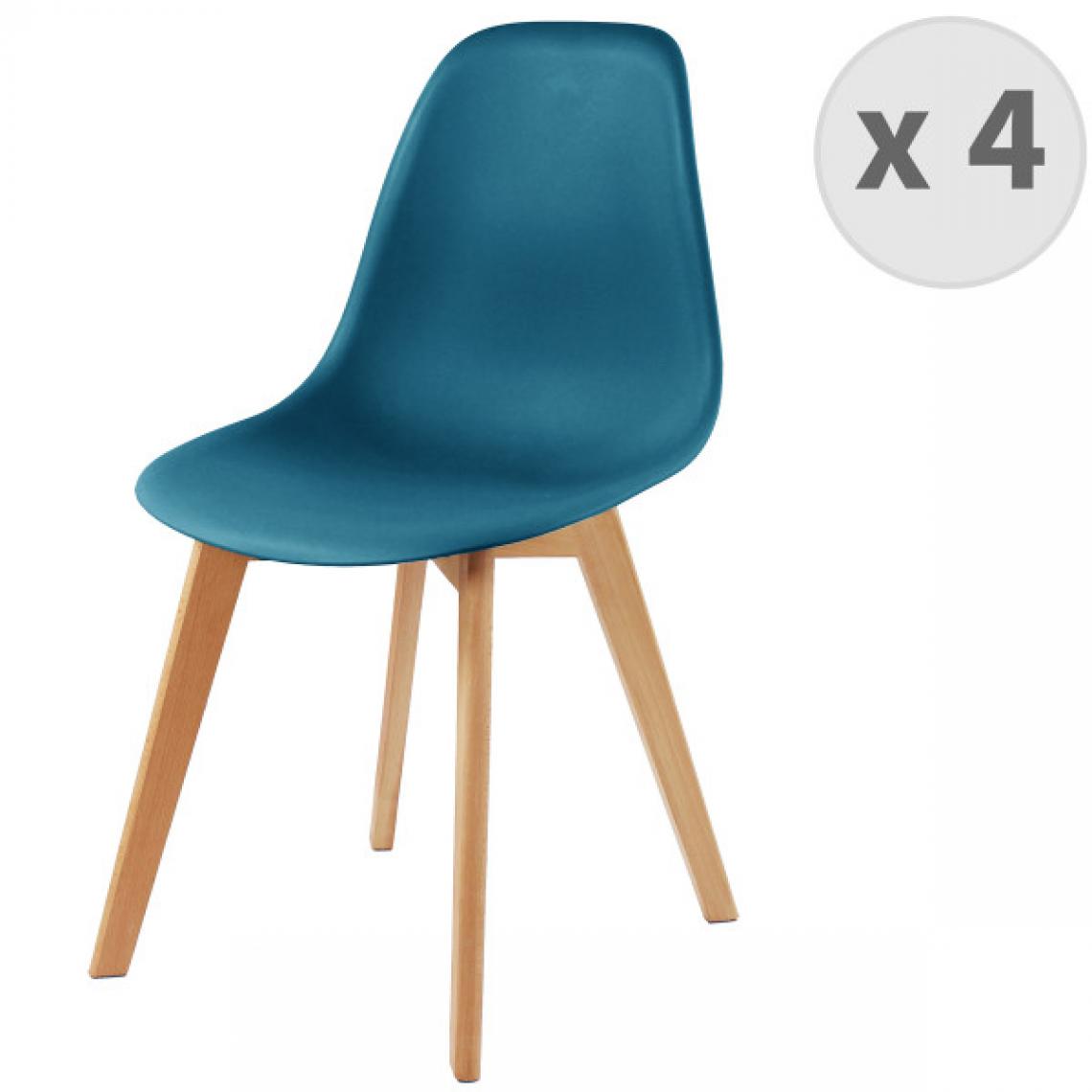 Moloo - LENA-Chaise scandinave bleu canard pied hêtre (x4) - Chaises