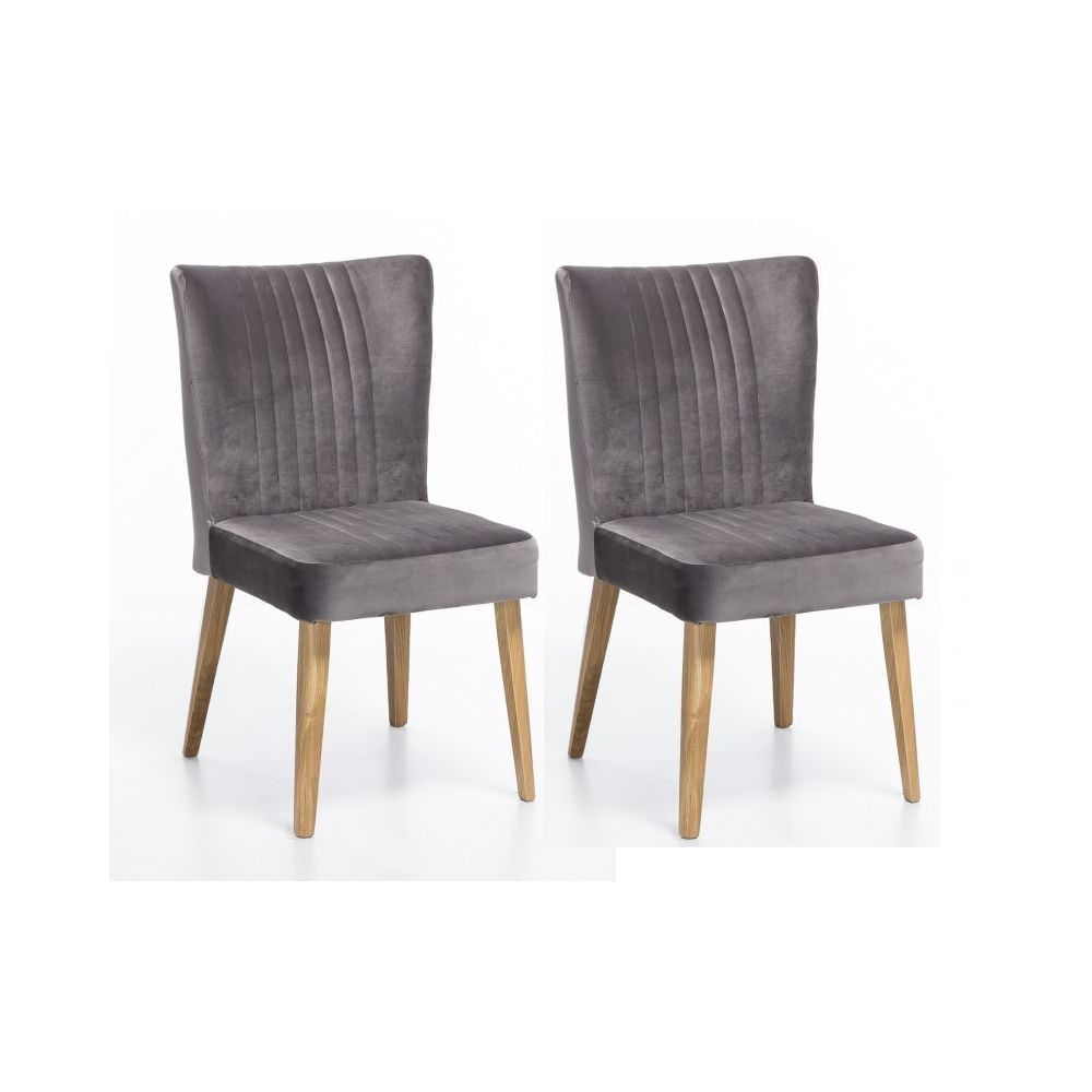 Meubletmoi - Lot de deux chaises scandinave en velours gris - ROYAL - Chaises