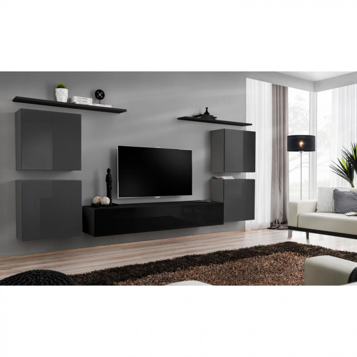 Ac-Deco - Meuble TV Mural Design Switch IV 320cm Gris & Noir - Meubles TV, Hi-Fi