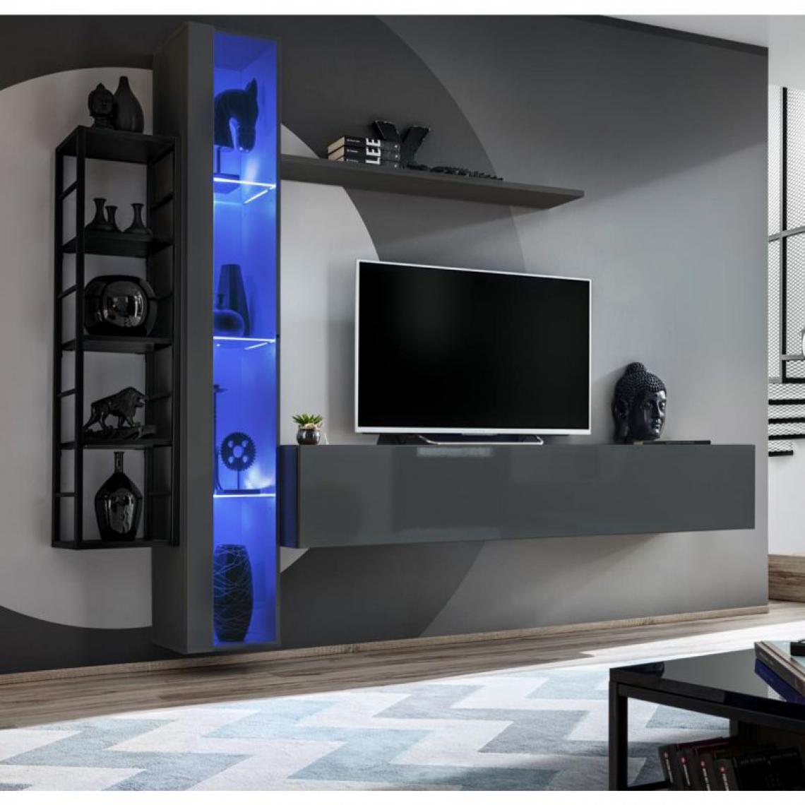 Ac-Deco - Ensemble Meuble TV Design Switch VII 240cm Gris & Noir - Meubles TV, Hi-Fi