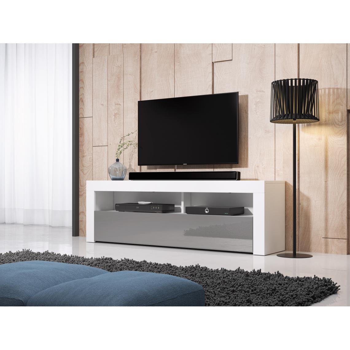 3xeliving - Meuble TV moderne / élégant Nuntak blanc / gris brillant 160cm - Meubles TV, Hi-Fi