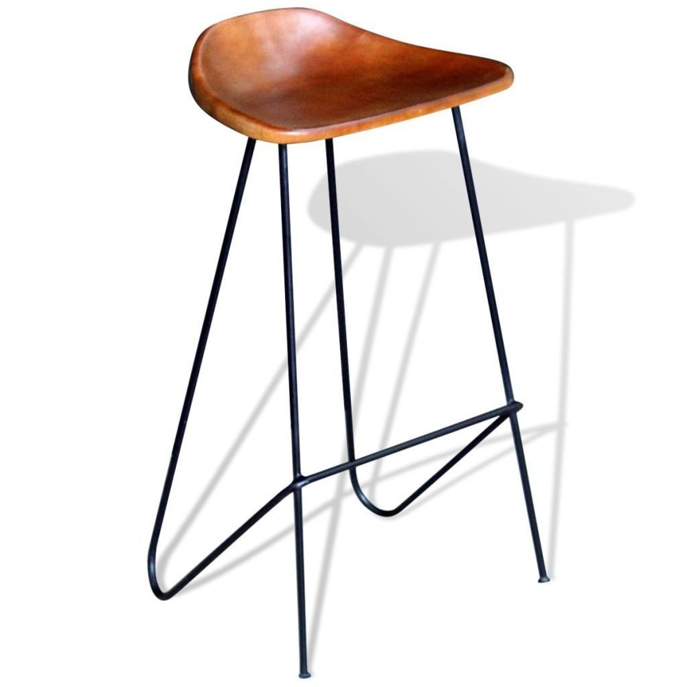 Helloshop26 - Lot de deux tabourets de bar design chaise siège cuir véritable marron 1202054 - Tabourets