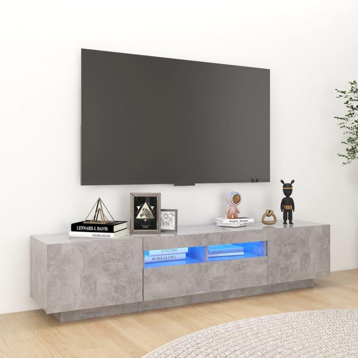 Vidaxl - vidaXL Meuble TV avec lumières LED Gris béton 180x35x40 cm - Meubles TV, Hi-Fi
