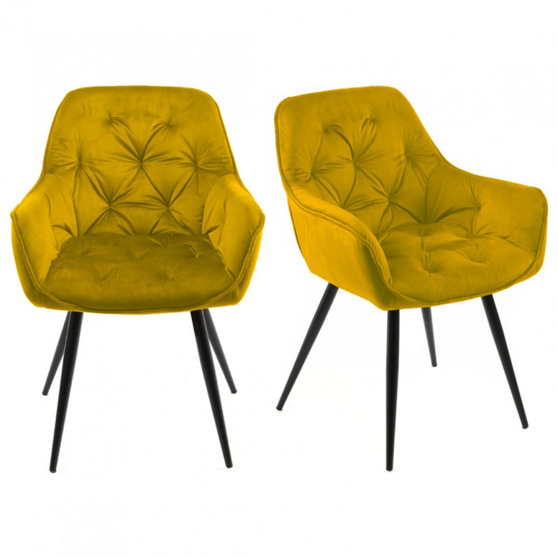 Meubletmoi - Lot 2 chaises velours jaune et piètement métal gris anthracite - STERN - Chaises