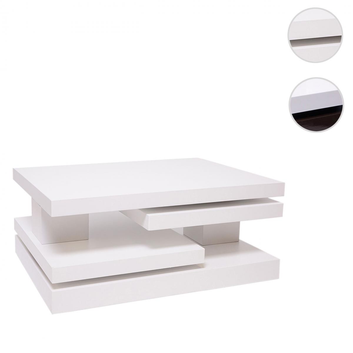 Mendler - Table basse HWC-G84, table de salon, rotative 34x80x60cm ~ blanc - Meubles TV, Hi-Fi