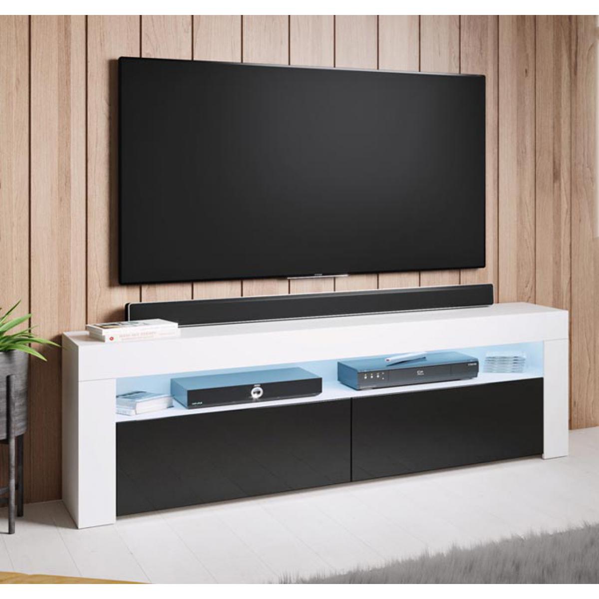 Design Ameublement - Meuble TV modèle Aker (140x50,5cm) couleur blanc et noir - Meubles TV, Hi-Fi