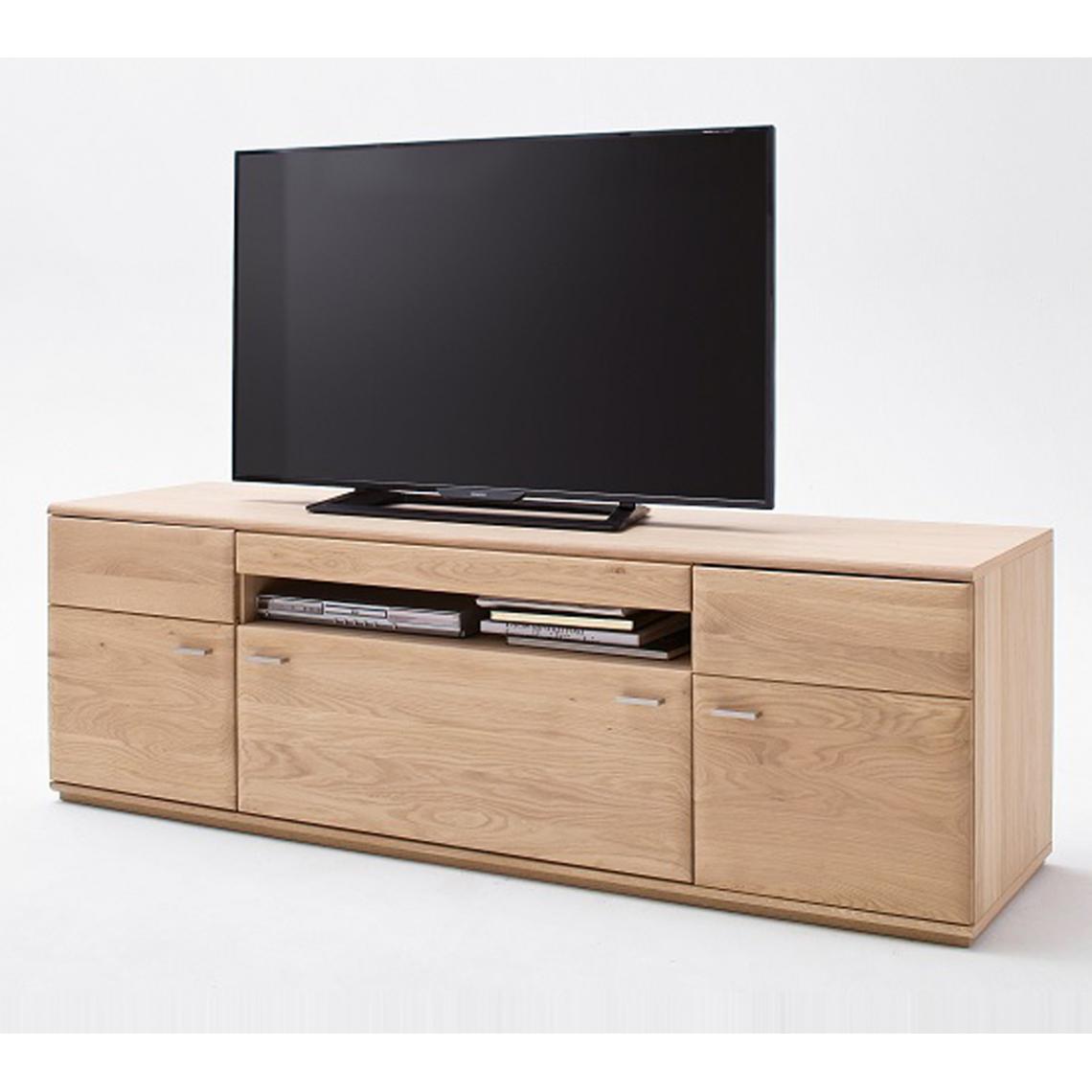 Pegane - Meuble TV en chêne massif bianco - L.150 x H.58 x P.50 cm - Meubles TV, Hi-Fi
