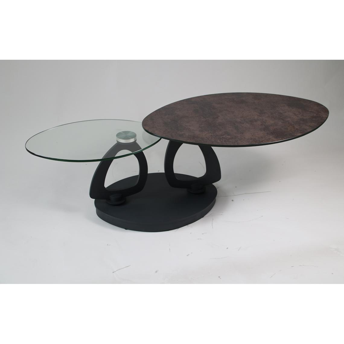 Pegane - Table basse en acier / céramique coloris gris anthracite - Longueur 88-138 x largeur 58 x hauteur 42 cm - Tables basses