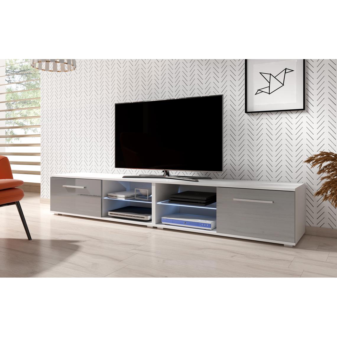 3xeliving - Meuble TV moderniste Punes blanc / gris brillant 140 cm LED - Meubles TV, Hi-Fi