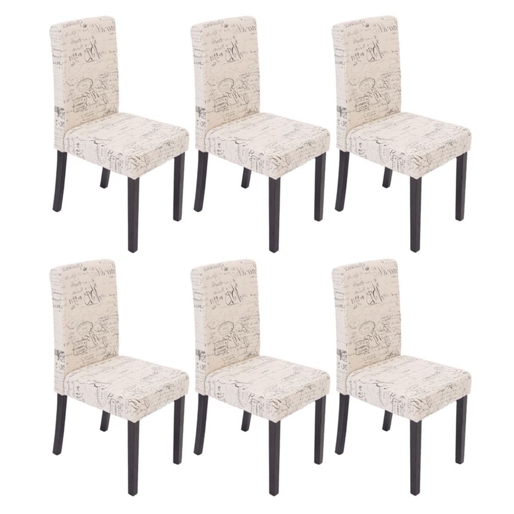 Mendler - Lot de 6 chaises de séjour Littau, tissu words fabric, pieds foncés - Chaises
