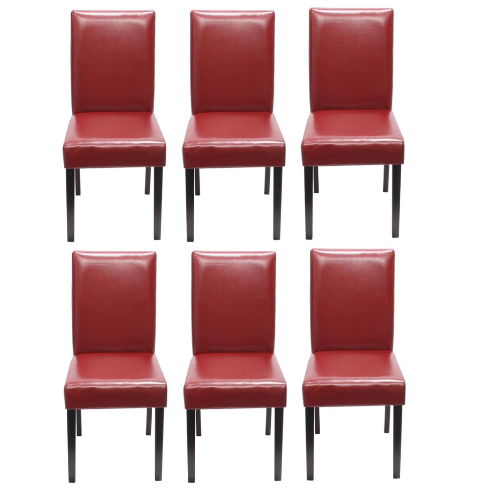 Mendler - Lot de 6 chaises de séjour Littau, simili-cuir, rouge, pieds foncés - Chaises