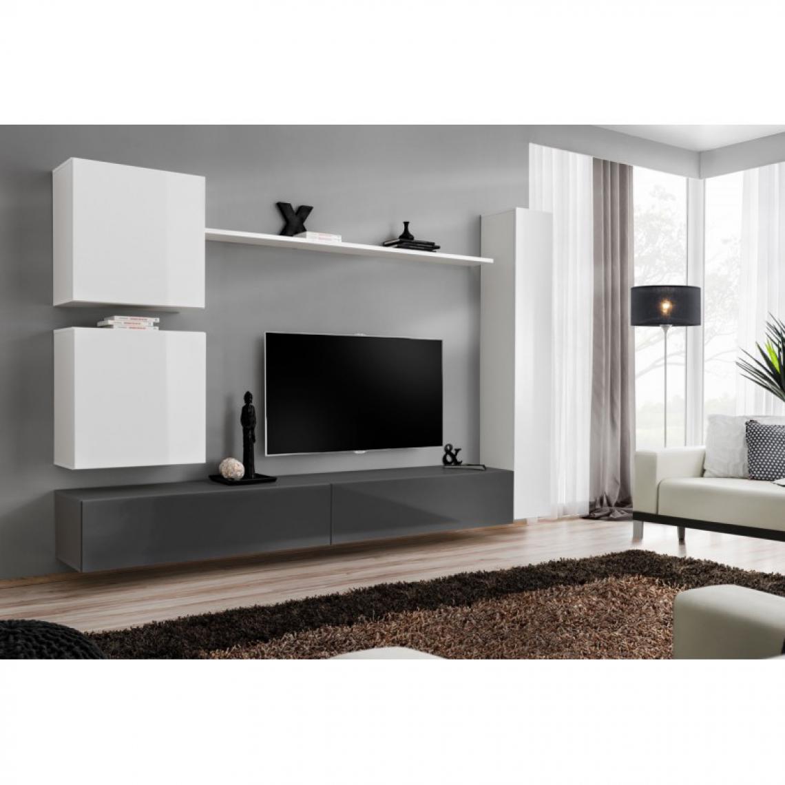 Ac-Deco - Meuble TV Mural Design Switch VIII 280cm Blanc & Gris - Meubles TV, Hi-Fi