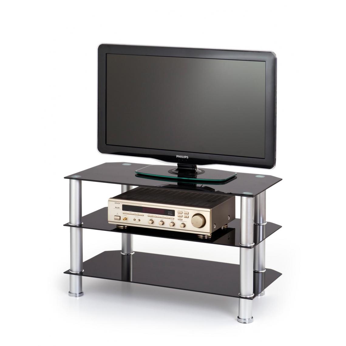 Hucoco - HEIDI - Meuble TV style moderne salon/chambre d'ado - 80x50x40 - Tablettes en verre - Meuble multimédia - Noir - Meubles TV, Hi-Fi