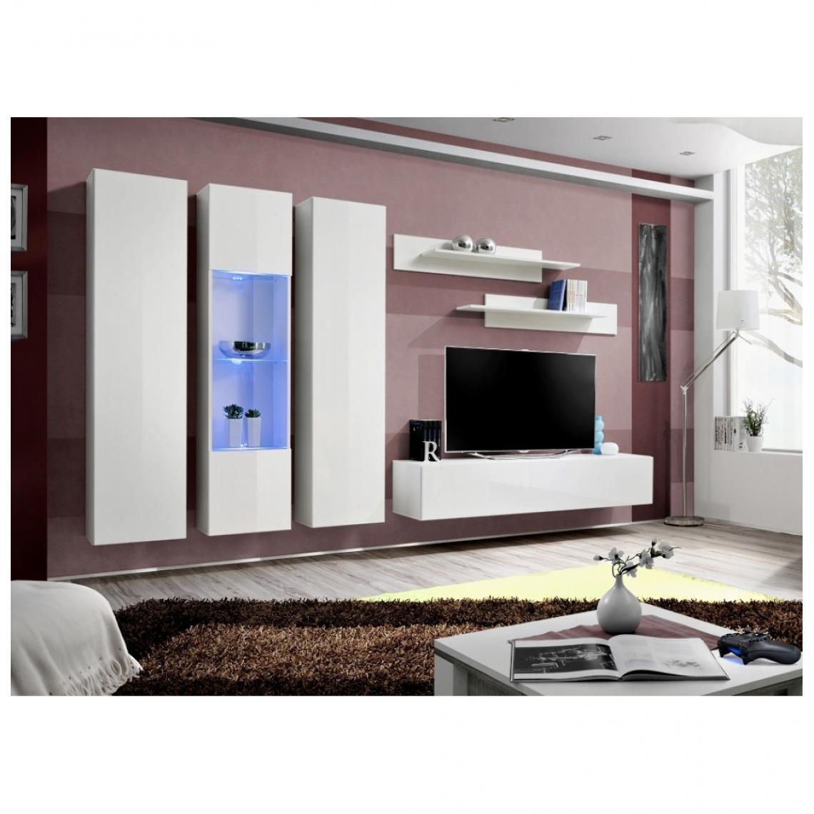 Ac-Deco - Ensemble meuble TV mural - Fly V - 310 cm x 190 cm x 40 cm - Blanc - Meubles TV, Hi-Fi