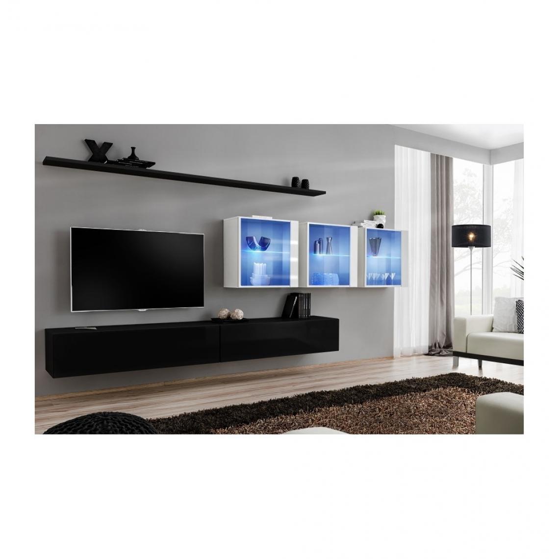 Ac-Deco - Ensemble meuble TV mural - Switch XVII - 340 cm x 150 cm x 40 cm - Noir et blanc - Meubles TV, Hi-Fi