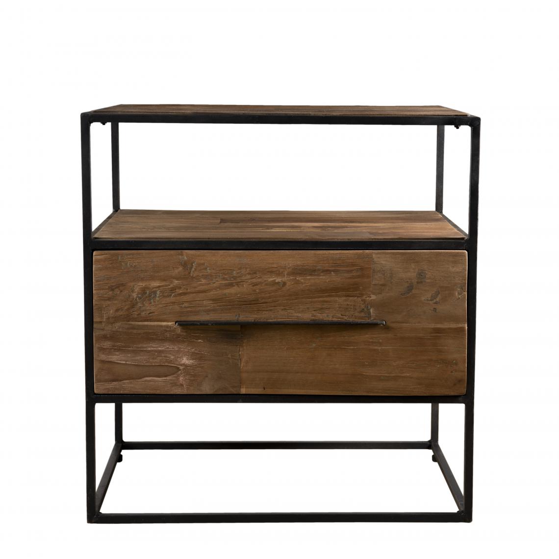 MACABANE - Table d'appoint 1 tiroir 1 étagère bois de Teck recyclé et métal - SIANA - Tables basses