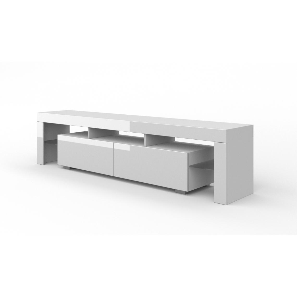 Bim Furniture - Meuble TV 190 cm - blanc mat / blanc brillant sans LED - Meubles TV, Hi-Fi