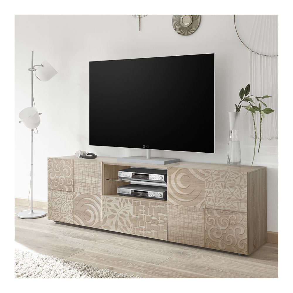 Kasalinea - Grand banc TV couleur chêne clair NERINA 3 - Meubles TV, Hi-Fi