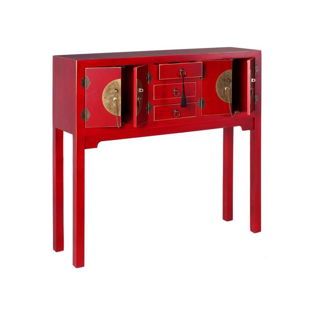 Tousmesmeubles - Console 4 portes, 3 tiroirs Rouge Meuble Chinois - PEKIN - Consoles