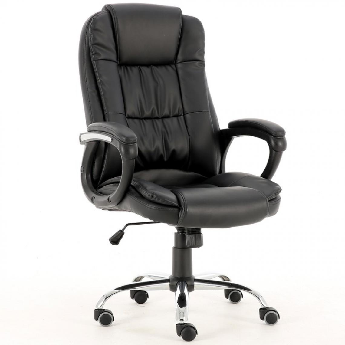 Hucoco - KANKYO - Fauteuil de bureau en simili-cuir- Hauteur ajustable - Avec accoudoirs - Chaise de bureau pivotante - Noir - Chaises