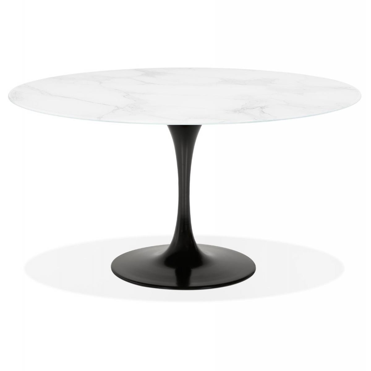 Alterego - Table à manger 'SHADOW' ronde en verre blanc effet marbre et pied central noir - Ø 140 CM - Tables à manger