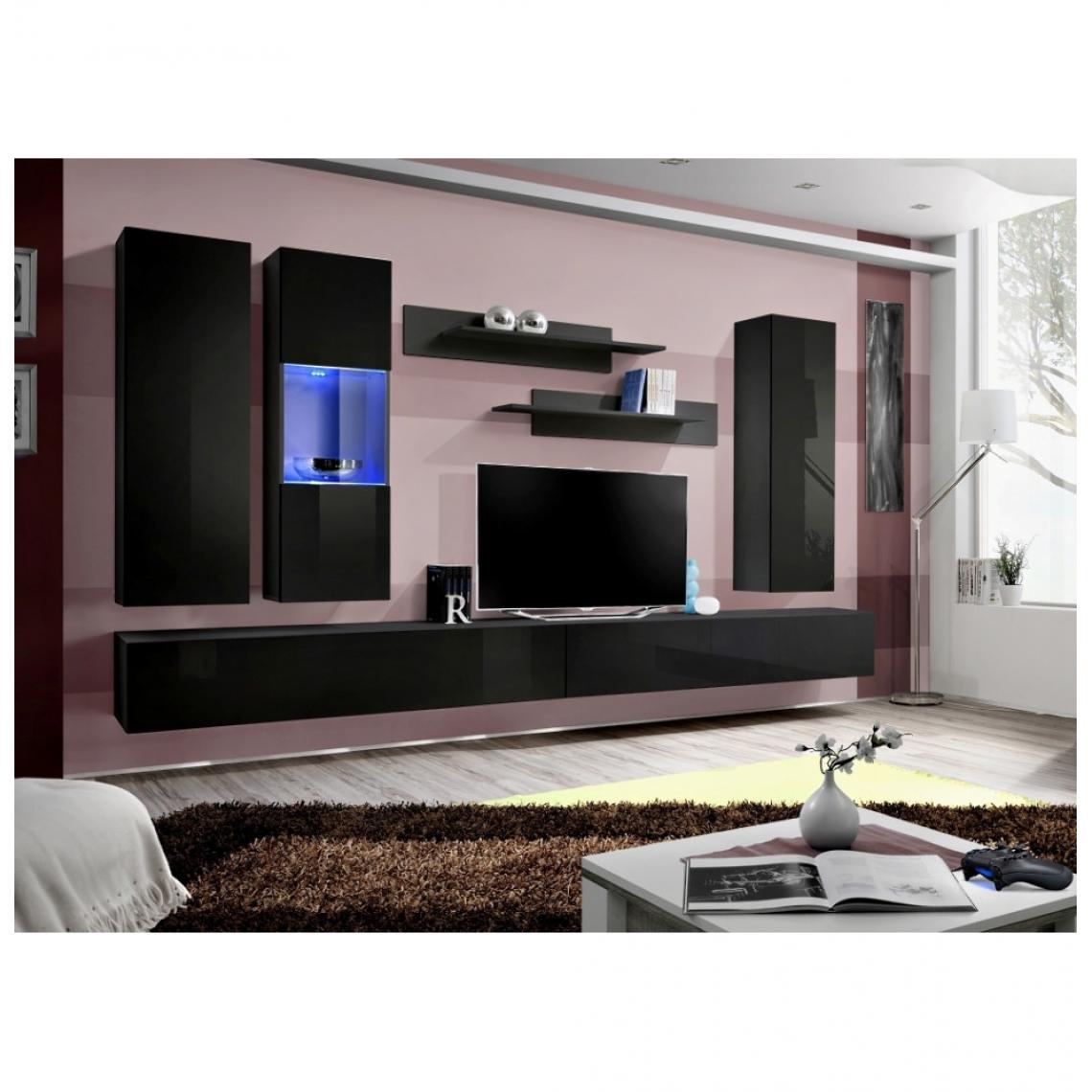 Ac-Deco - Ensemble meuble TV mural - Fly V- 339 cm x 190 cm x 40 cm - Noir - Meubles TV, Hi-Fi