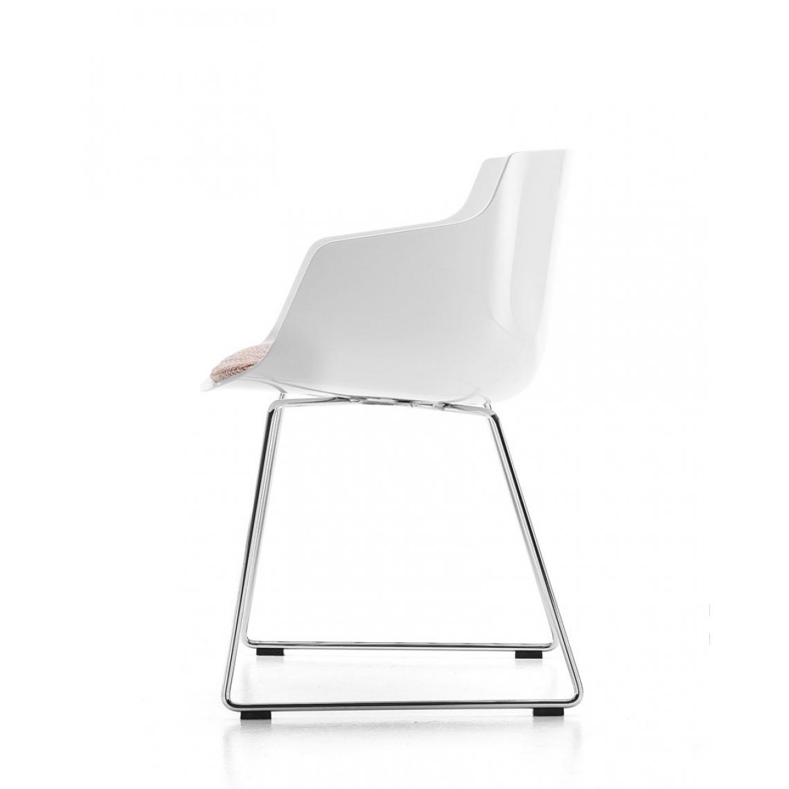 Mdf Italia - Chaise rotative à accoudoirs Flow Slim piètement à patins - blanc - chromé - Chaises
