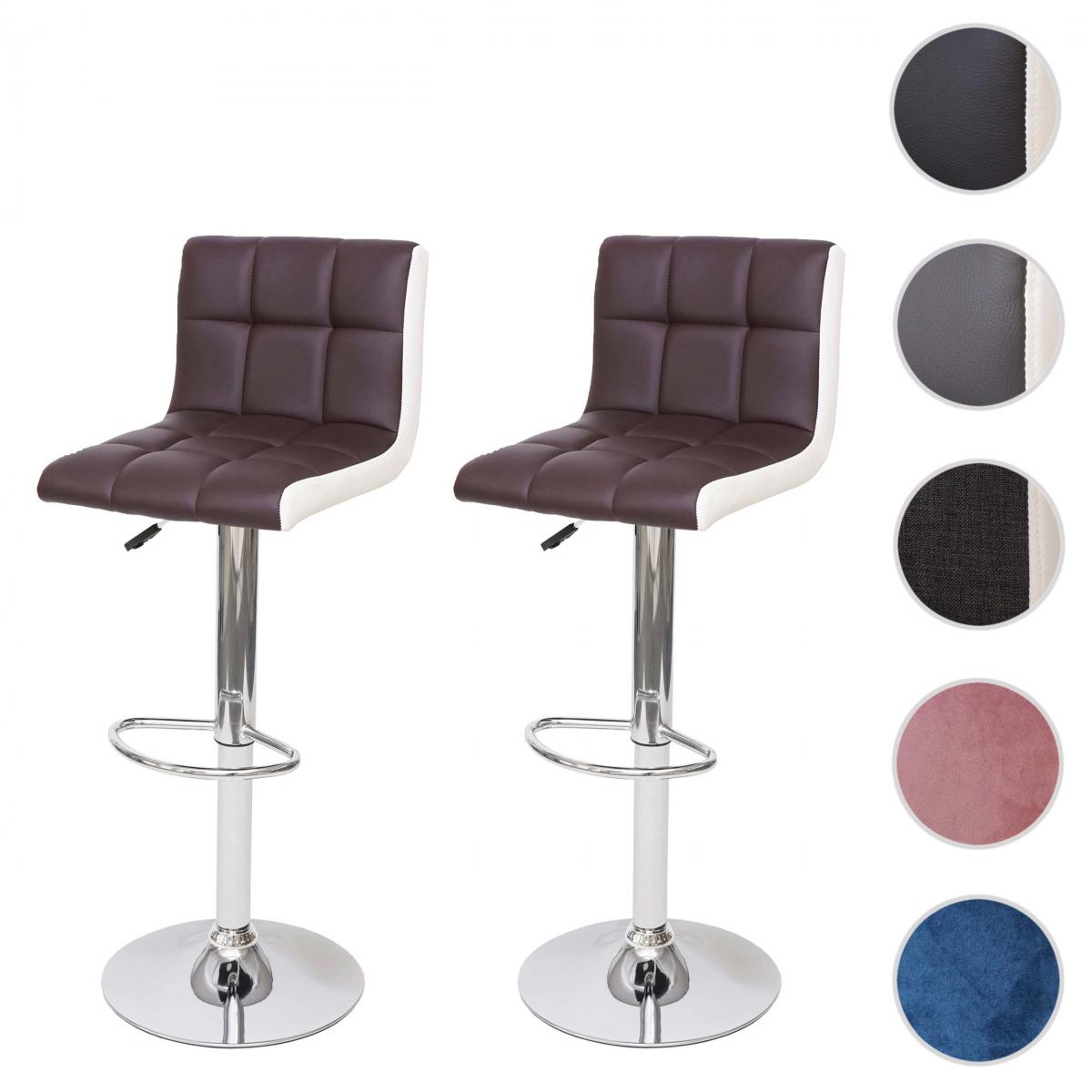 Mendler - 2x Tabouret de bar HWC-G87, chaise bar/comptoir, réglable en hauteur ~ similicuir marron-blanc, pied chromé - Tabourets