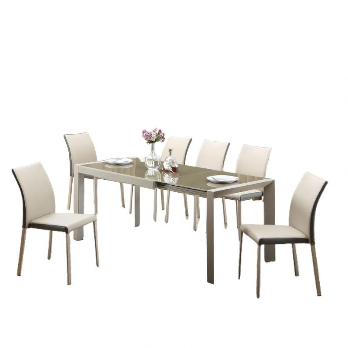 Carellia - Table à manger 122-182 cm x 82 cm x 76 cm - Brun clair/Beige - Tables à manger