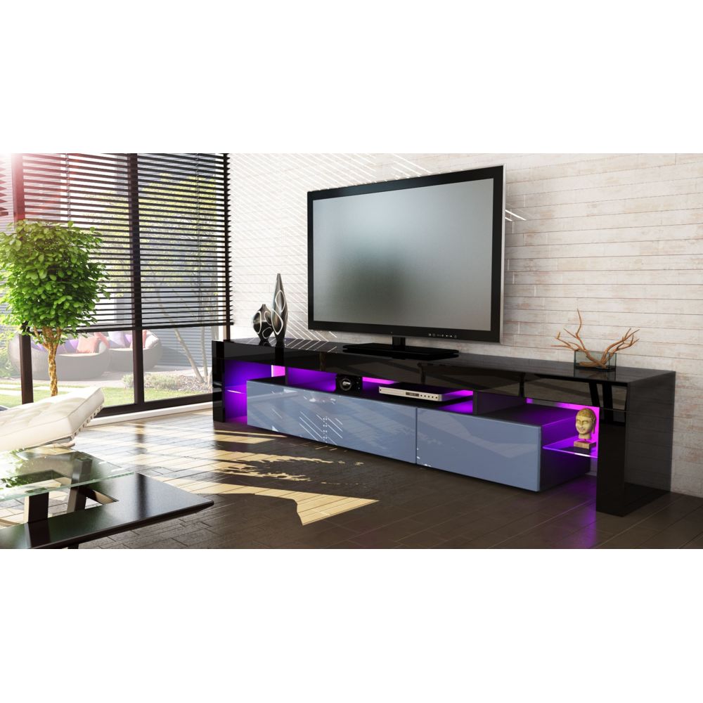 Mpc - Meuble tv noir et gris189 cm avec led - Meubles TV, Hi-Fi
