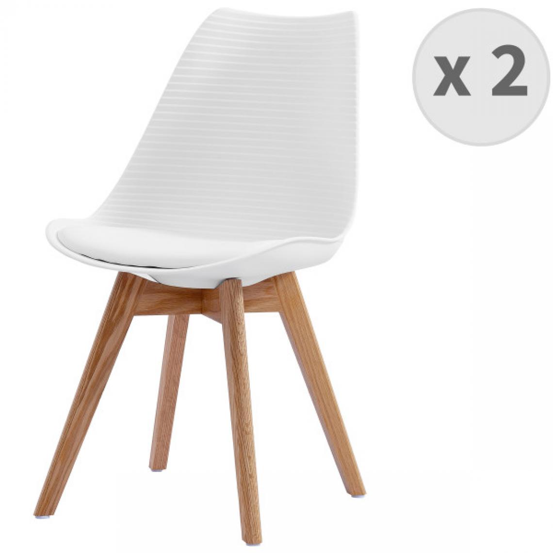 Moloo - BESSY-Chaise scandinave blanc pieds chêne (x2) - Chaises