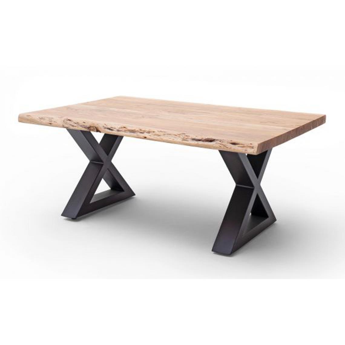 Pegane - Table basse en bois d'acacia massif naturel / acier anthracite - L.110 x H.45 x P.70 cm - Tables basses