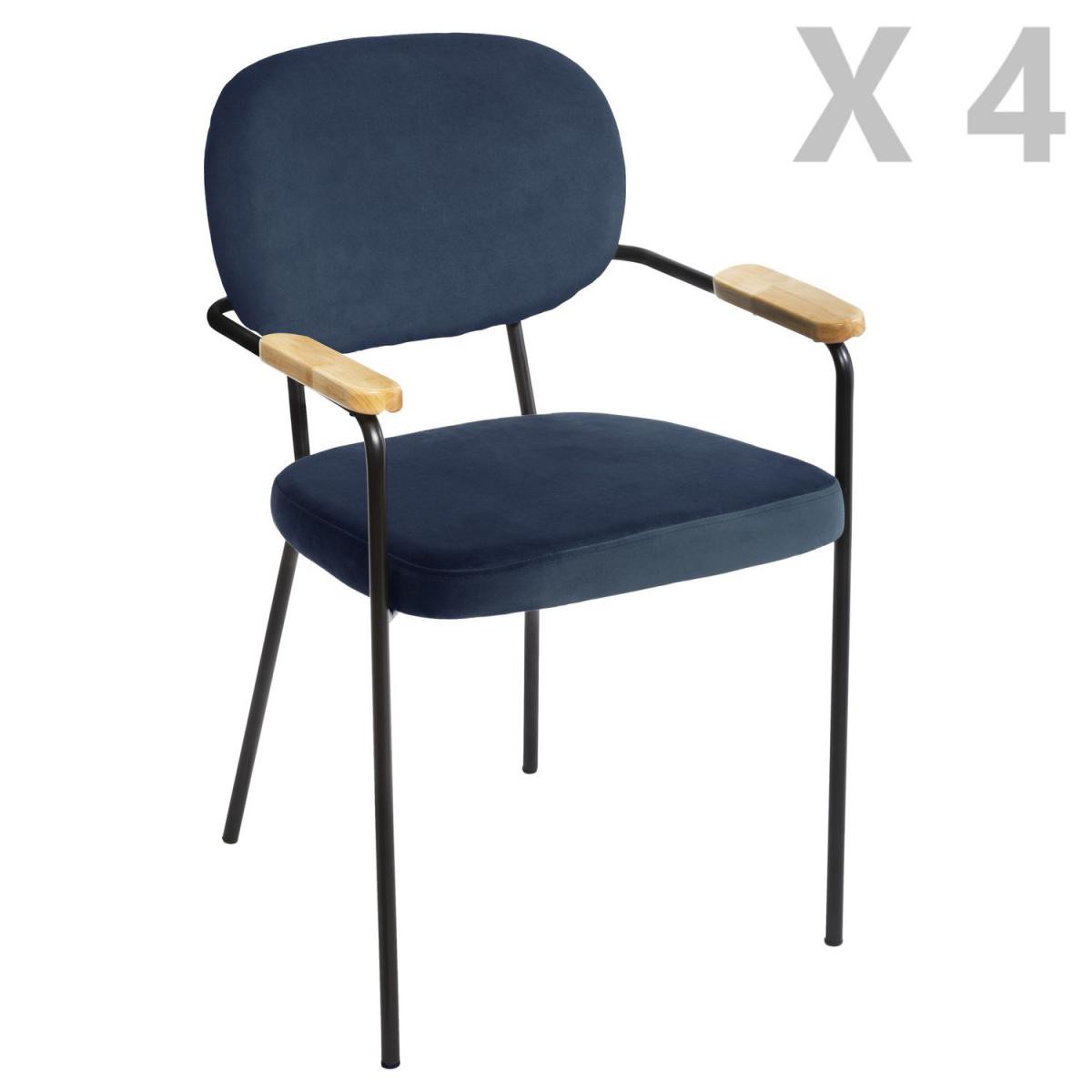 Atmosphera, Createur D'Interieur - 4 Chaises de salle à manger design velours Talia - Bleu - Chaises