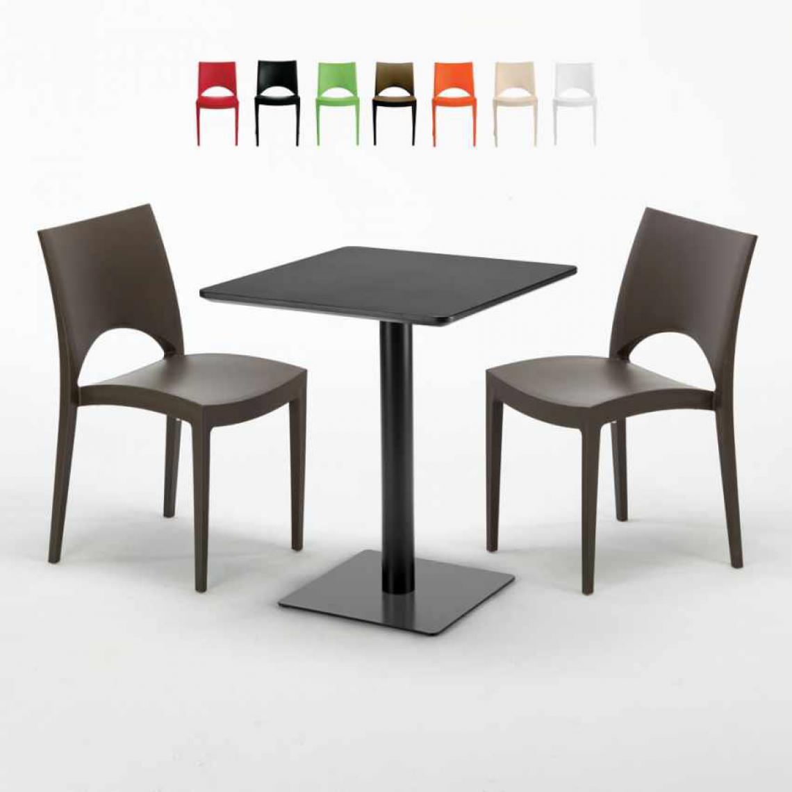 Grand Soleil - Table carrée 60x60 noire avec 2 chaises colorées Paris Licorice, Couleur: Marron - Tables à manger