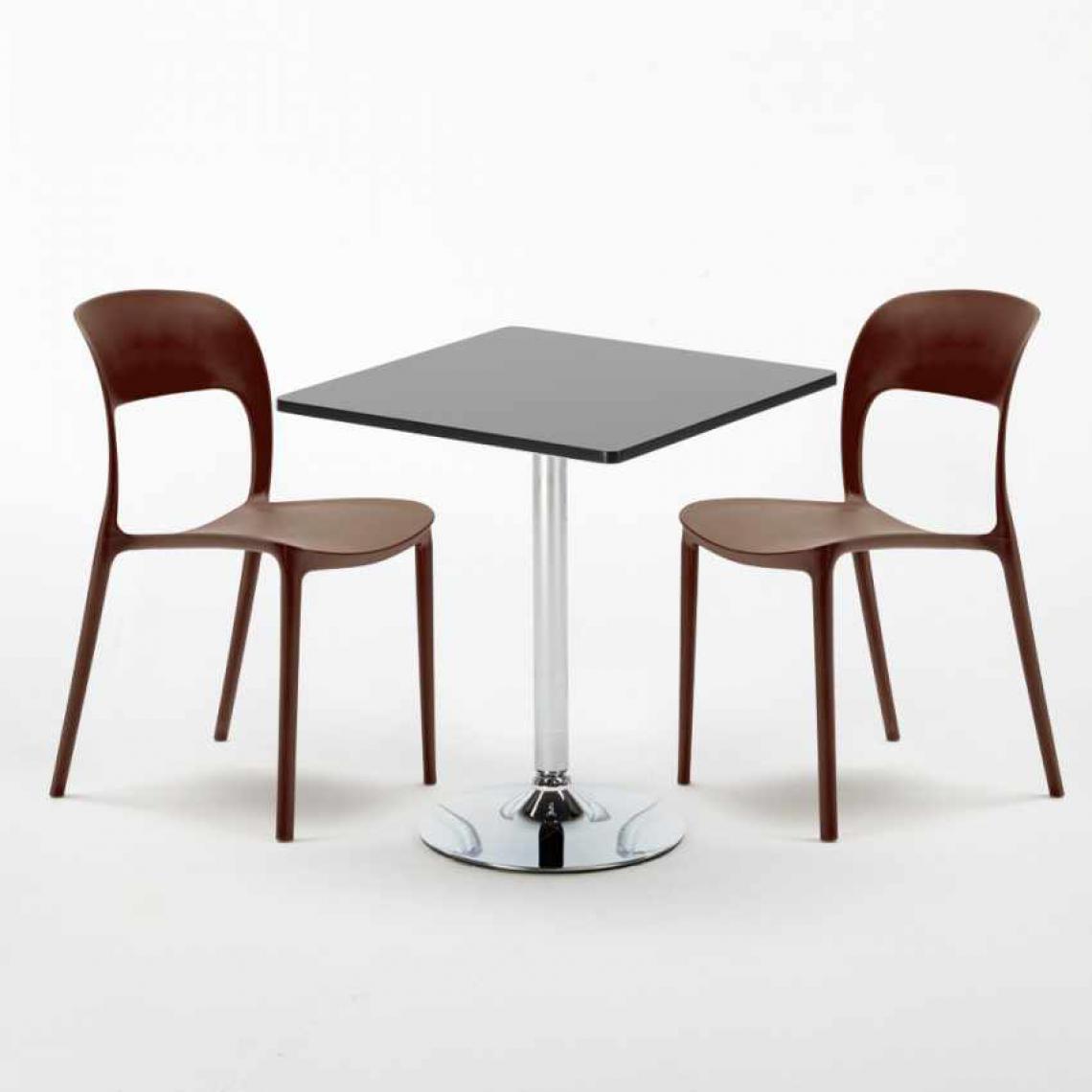 Ahd Amazing Home Design - Table Carrée Noire 70x70cm Avec 2 Chaises Colorées Set Intérieur Bar Café Restaurant Mojito, Couleur: Marron - Tables à manger