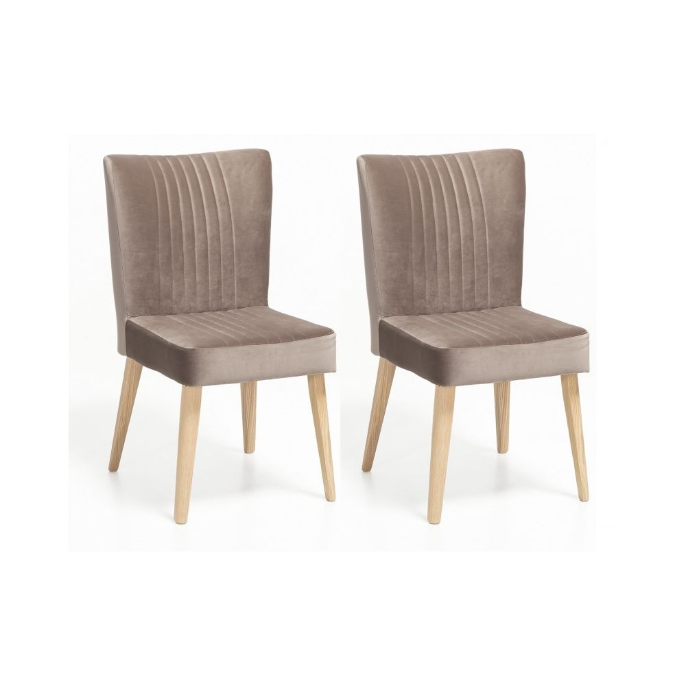Meubletmoi - Lot 2 chaises scandinaves en bois et velours taupe - ROYAL - Chaises